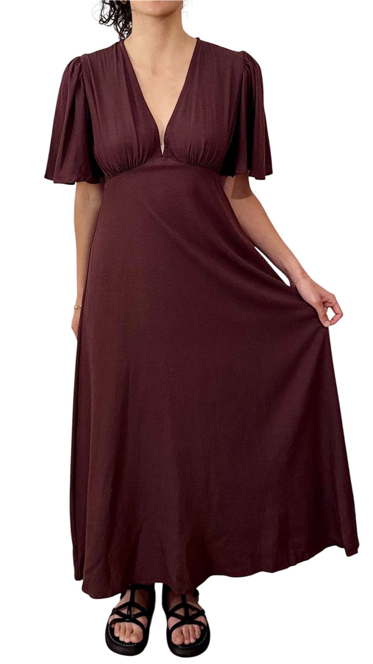 Robe longue à manches papillon