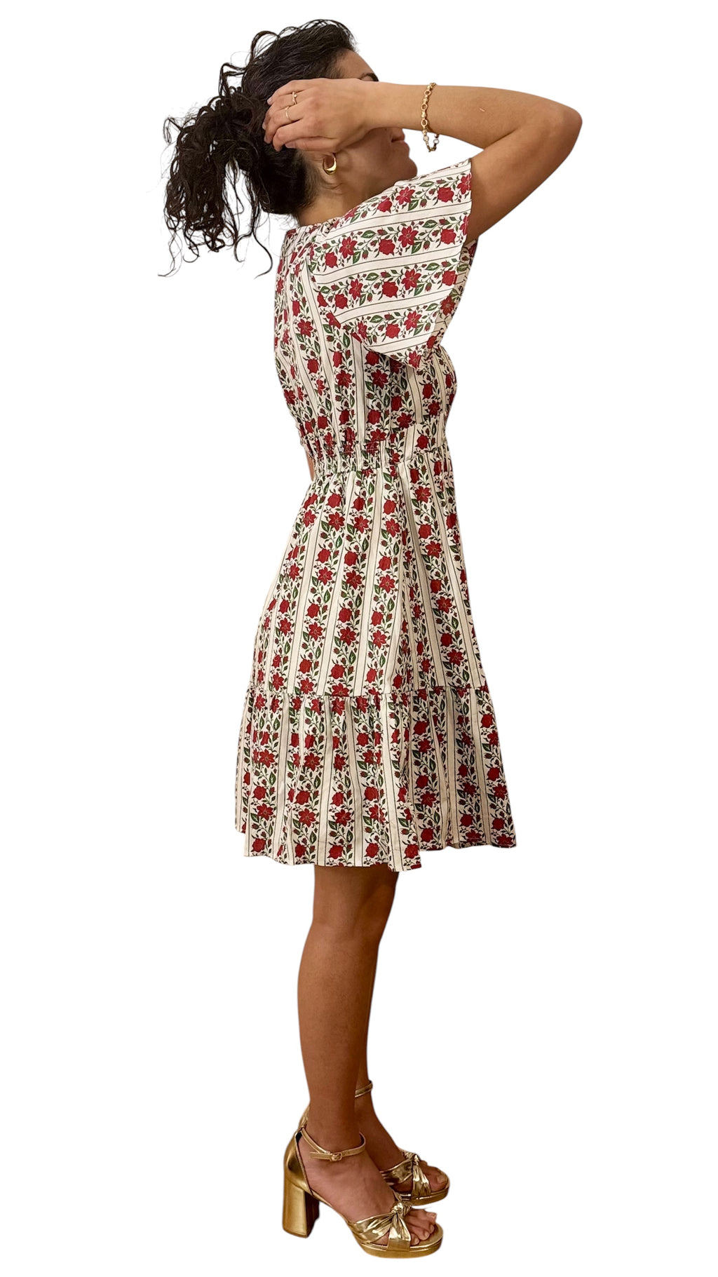 Robe courte fleurie rayée