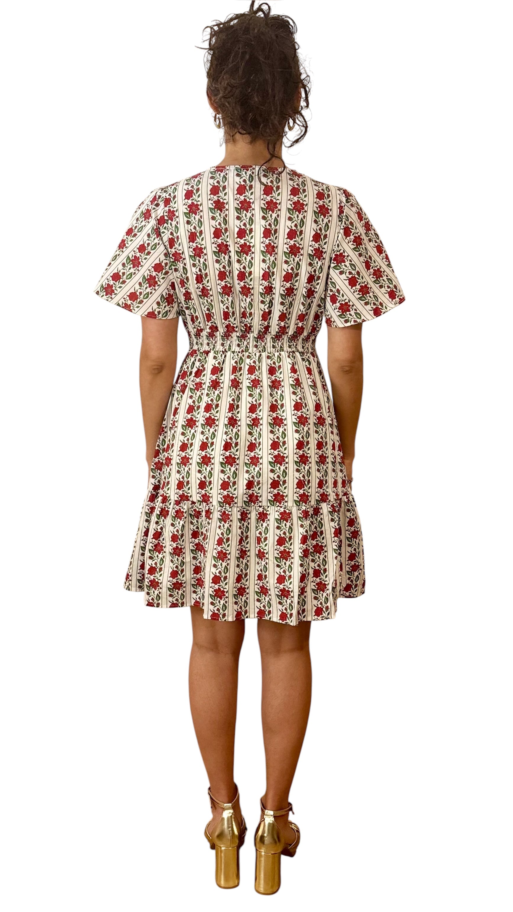 Robe courte fleurie rayée