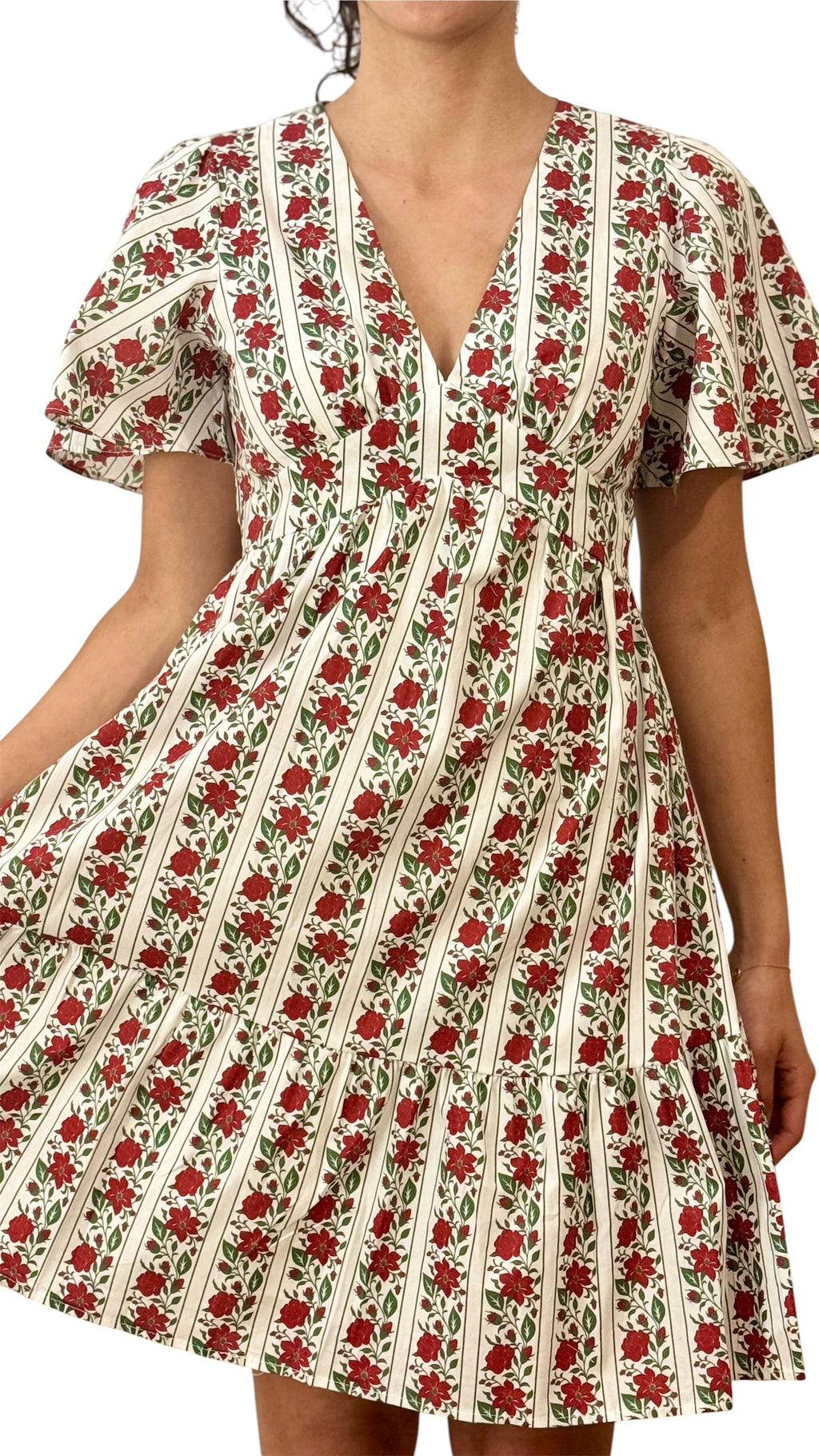 Robe courte fleurie rayée