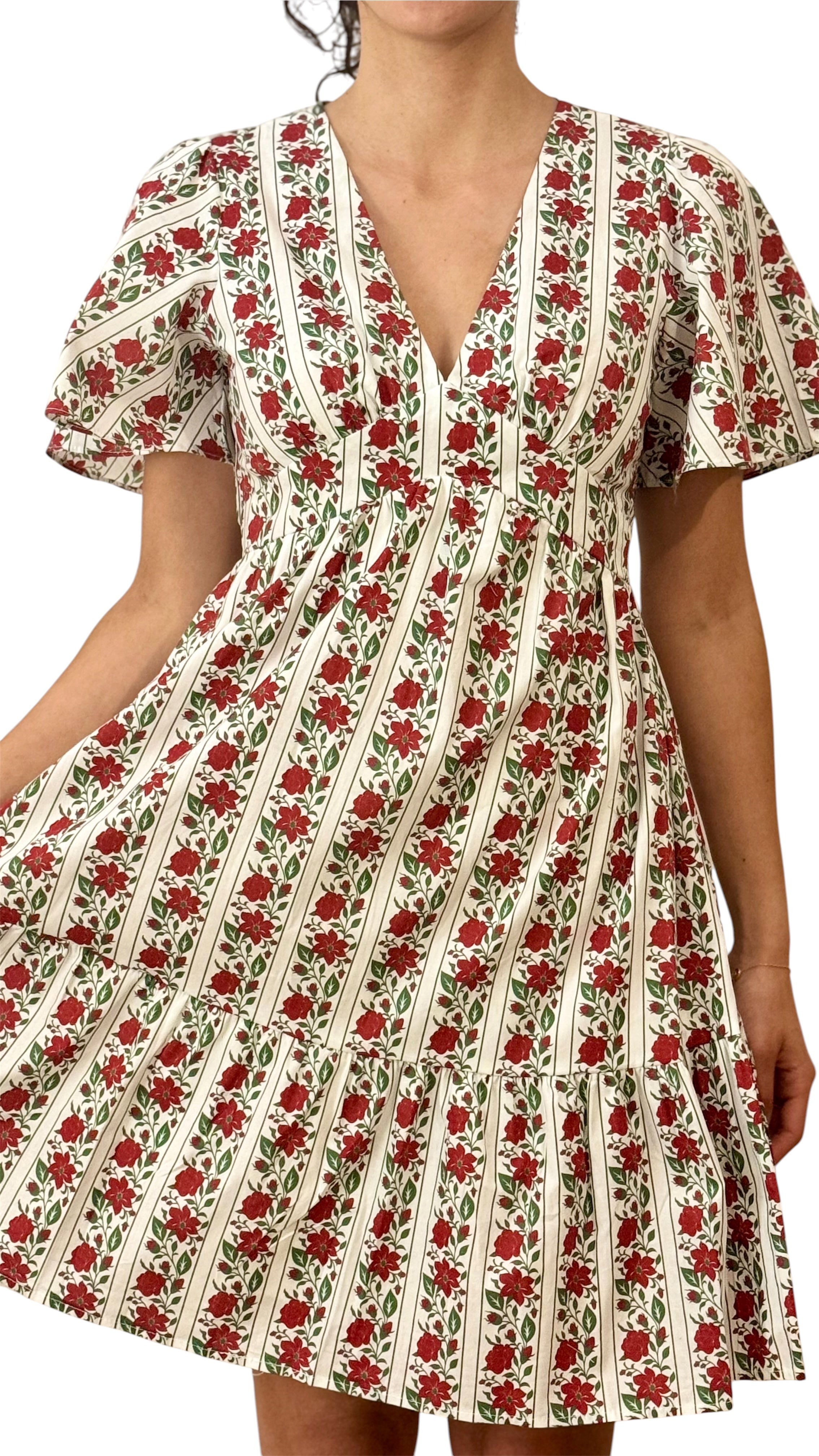 Robe courte fleurie rayée